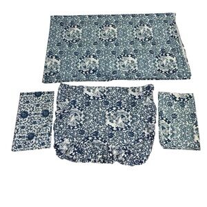 Ralph Lauren Queen Flat Sheet 3 Standard Pillow Sham Tamarind Birds Blue White